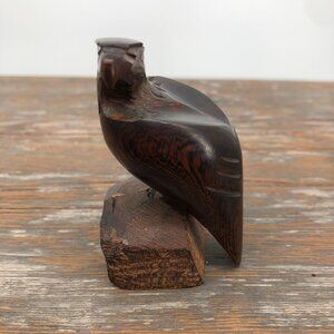 Vintage Hand Carved Ironwood Eagle On Pedestal Statue Falcon Bird Of Pray 3.5"